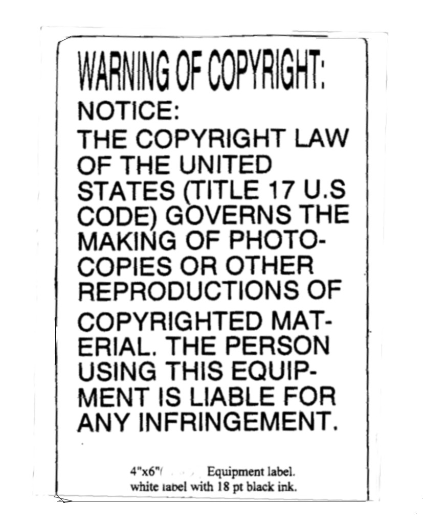 Copyright warning labels. 4"x6" wh/blk. 10 pack.